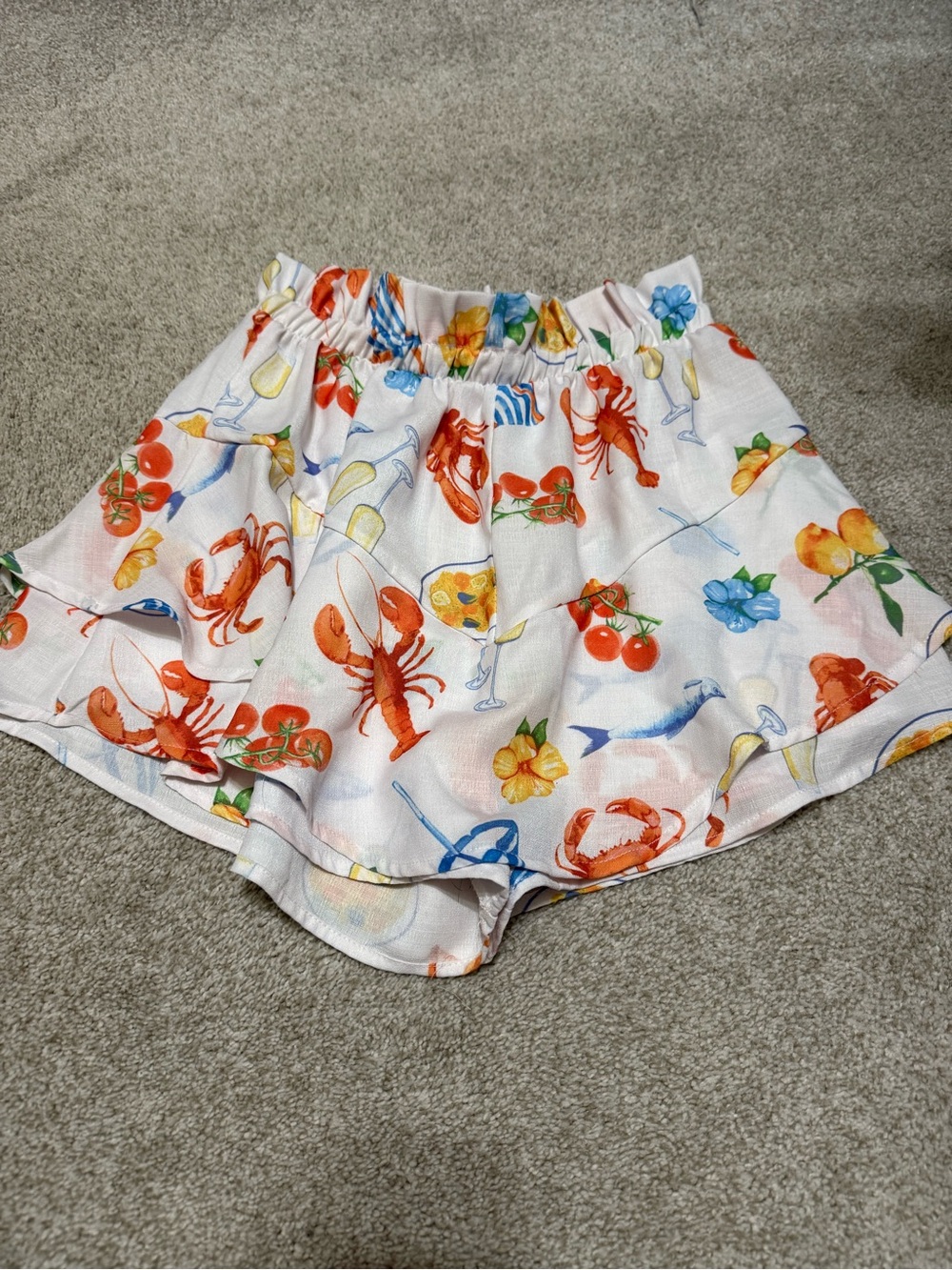 Pink Lily White SKORT with Orange Lobster and Blue Seafood Motif